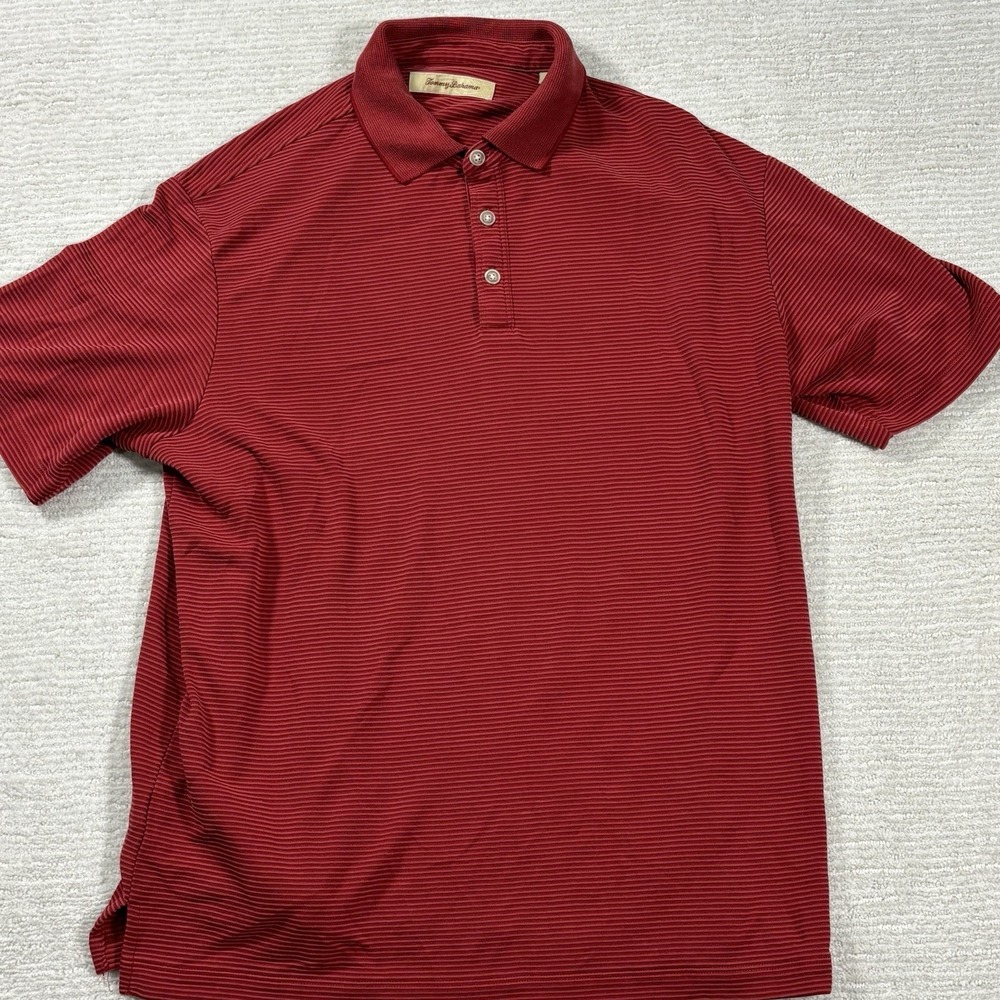Tommy Bahama Polo Shirt Mens Large Red Ribbed Modal Blend Short Sleeve Hawaiian - Picture 2 of 8